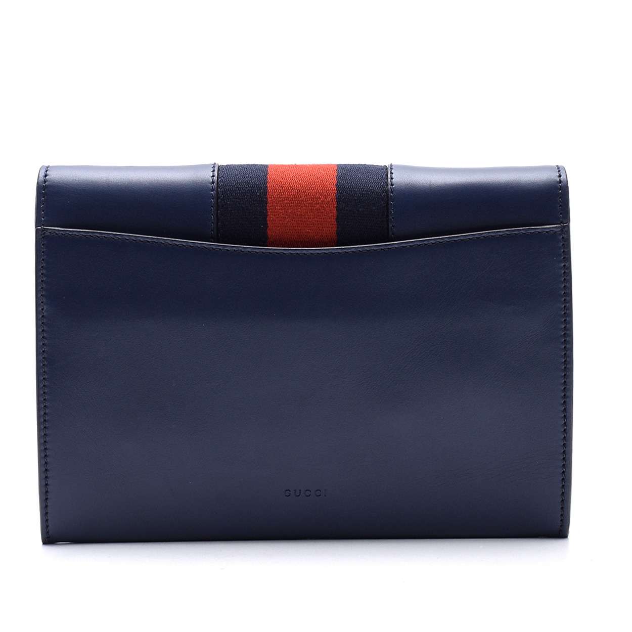 Gucci - Navy Blue Sylive Signature Webbing and Curb Chain Clutch